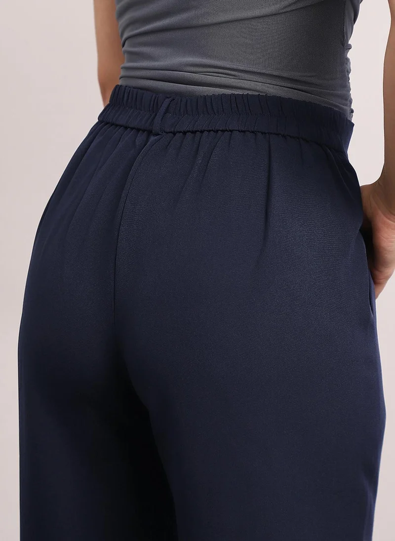 Urbano Fashion  Urbano Fashion Women's Navy Loose Baggy Fit Solid Korean Pants Stretchable for Women | Best Price UAE